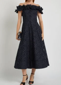Antalya embroidered off-the-shoulder cotton midi dress