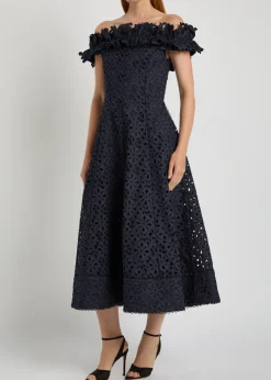 Antalya embroidered off-the-shoulder cotton midi dress