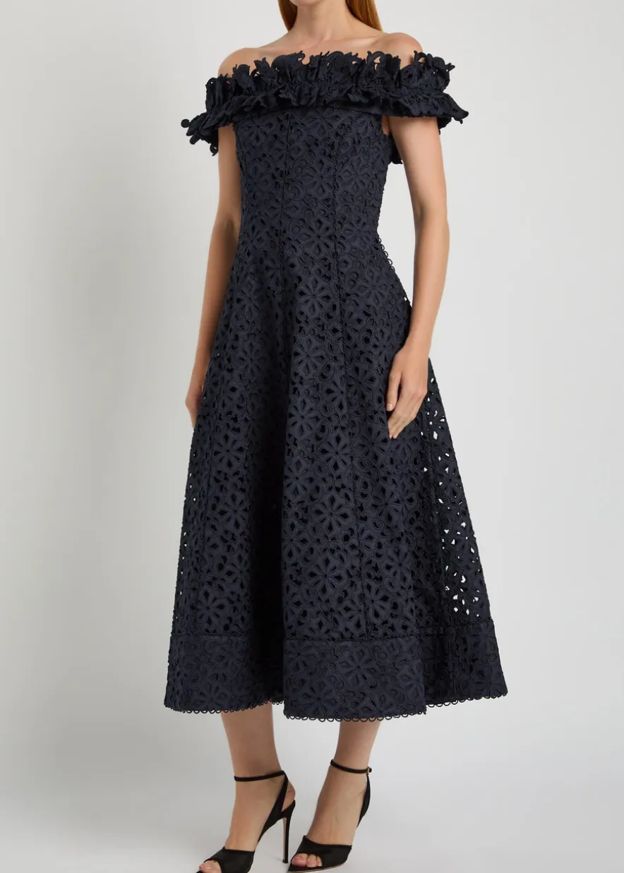 Antalya embroidered off-the-shoulder cotton midi dress