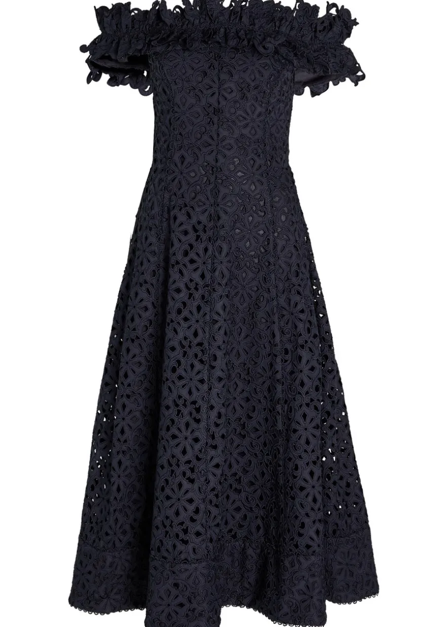 Antalya embroidered off-the-shoulder cotton midi dress
