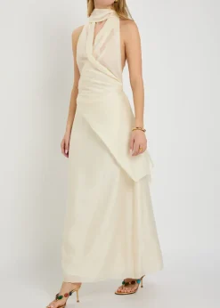 Antonella embroidered draped maxi dress