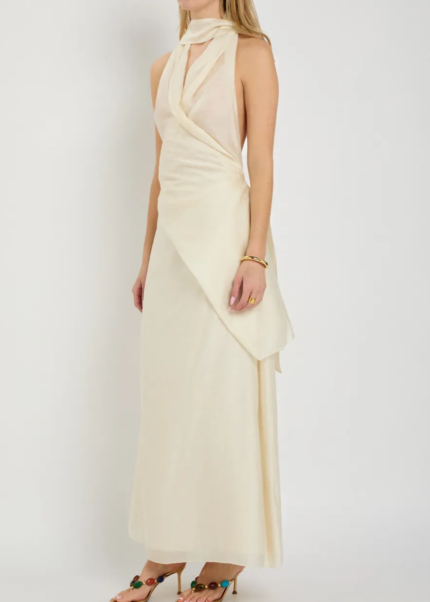 Antonella embroidered draped maxi dress