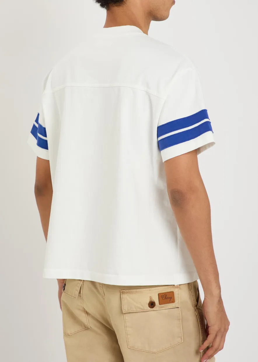 Appliquéd cotton football T-shirt