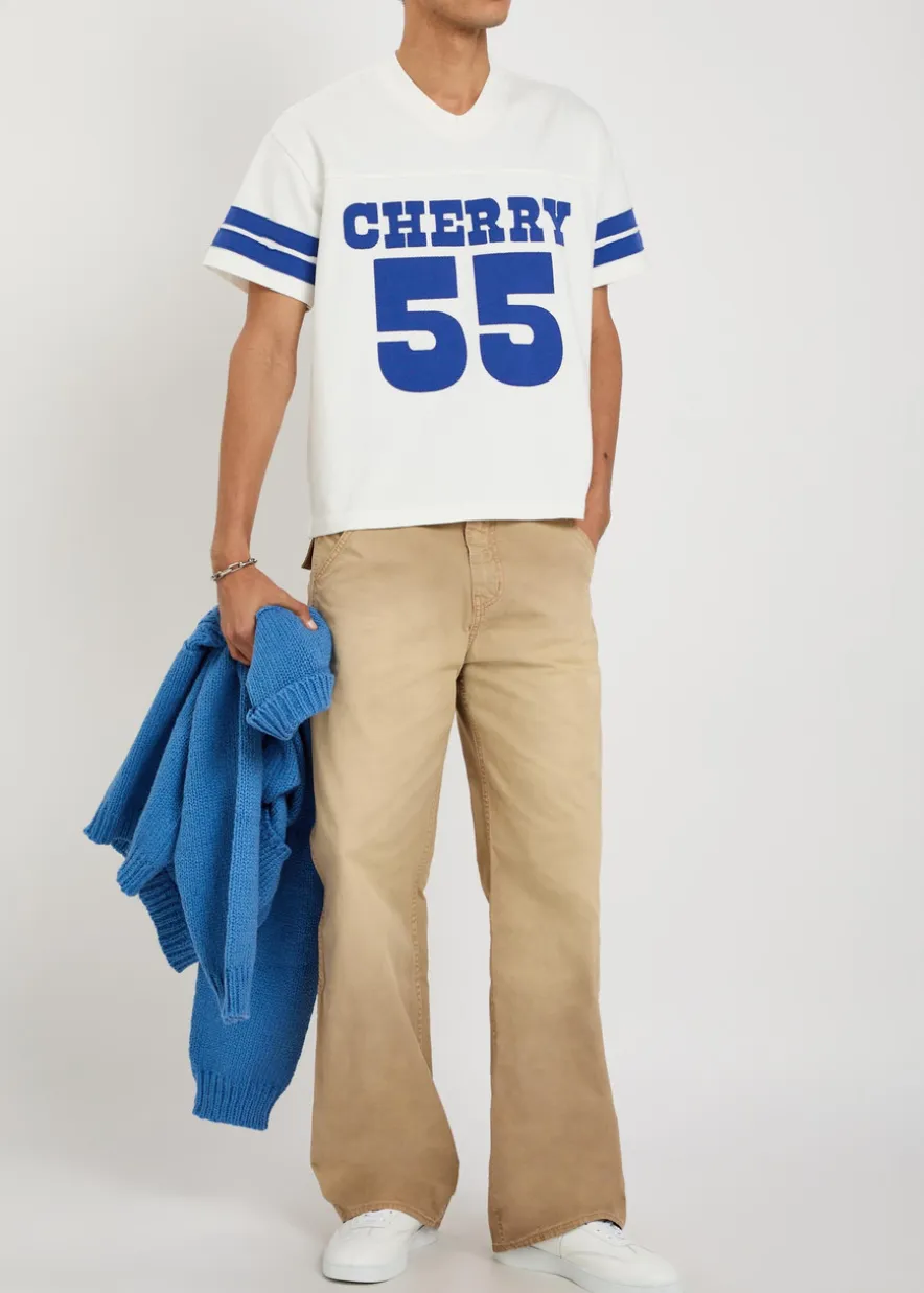 Appliquéd cotton football T-shirt
