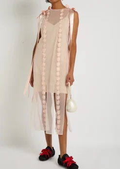 Appliquéd sheer tulle midi dress