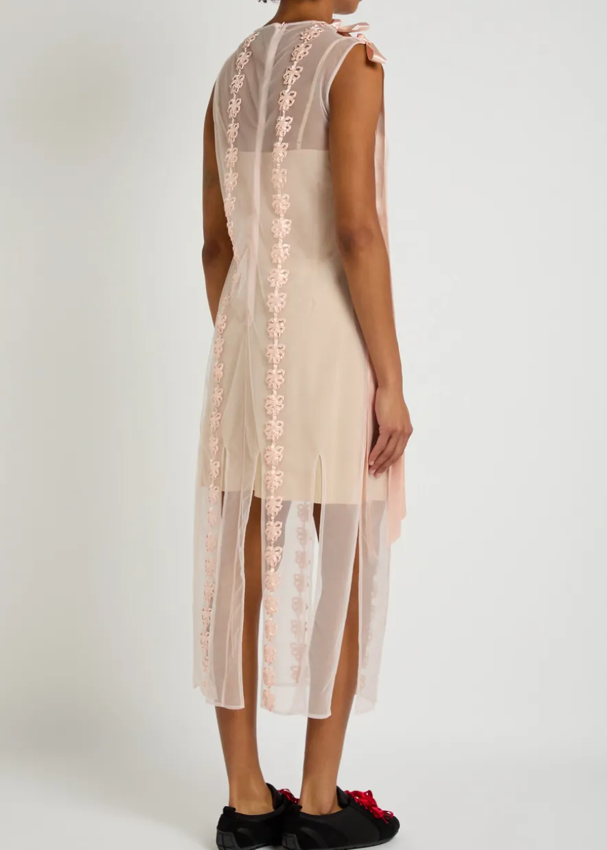 Appliquéd sheer tulle midi dress
