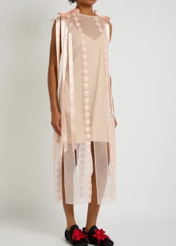 Appliquéd sheer tulle midi dress