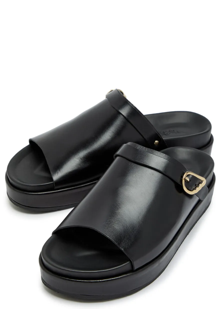 Arachova leather flatform sliders