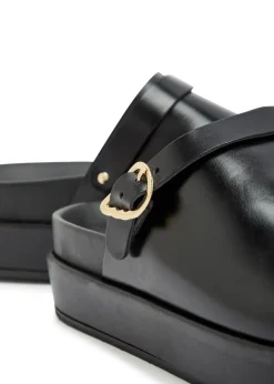 Arachova leather flatform sliders