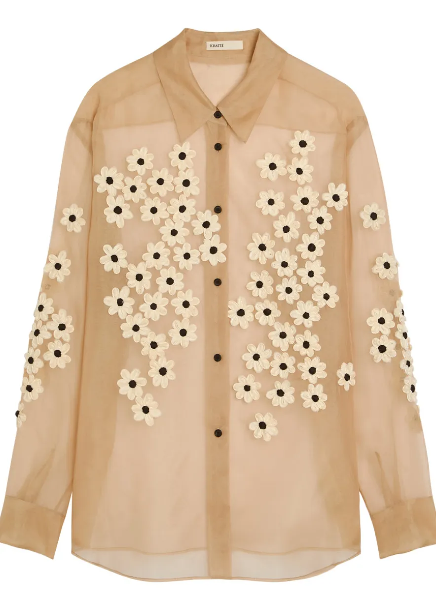 Argo floral-appliquéd silk-chiffon shirt
