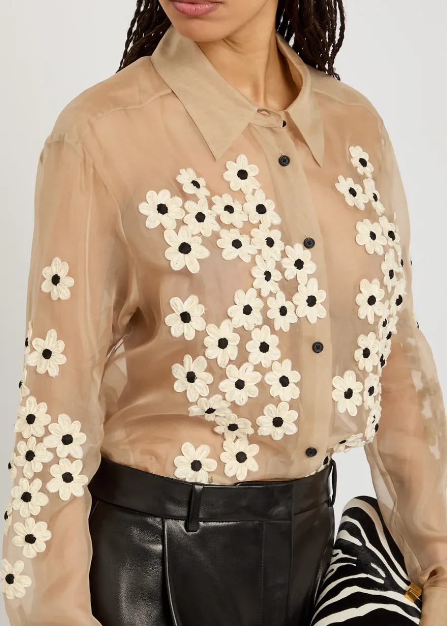 Argo floral-appliquéd silk-chiffon shirt