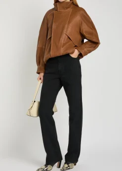 Ariste panelled grained leather bomber jacket