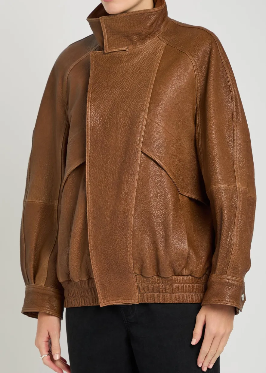 Ariste panelled grained leather bomber jacket