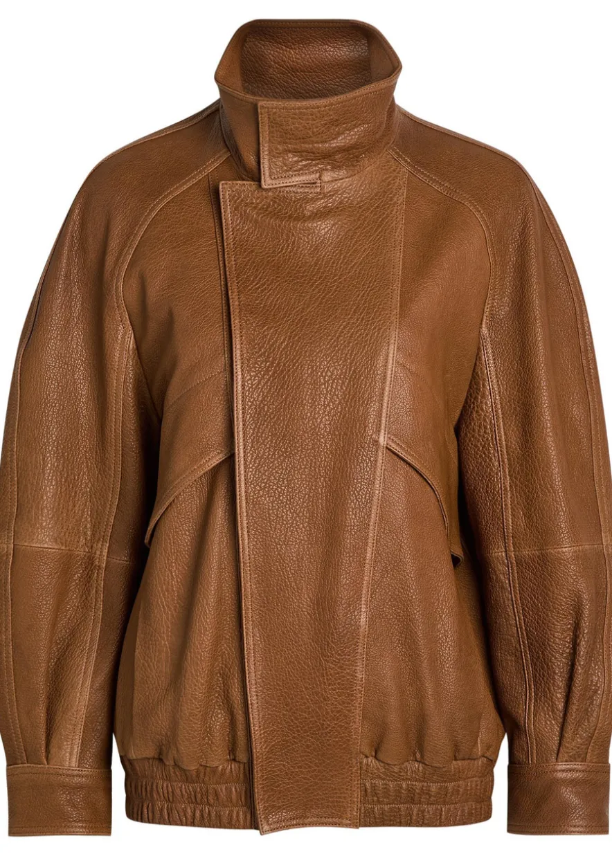 Ariste panelled grained leather bomber jacket