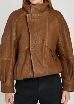Ariste panelled grained leather bomber jacket