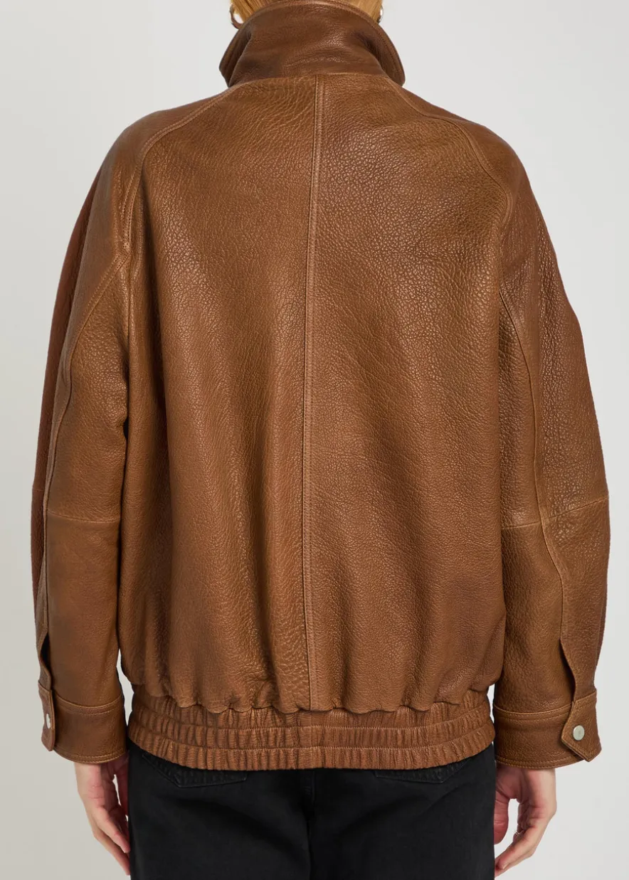 Ariste panelled grained leather bomber jacket