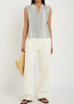 Arlene embroidered linen-blend top