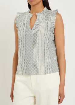 Arlene embroidered linen-blend top