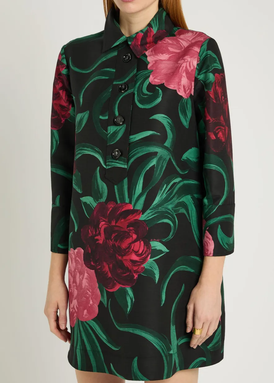 Artemis floral wool-blend mini shirt dress
