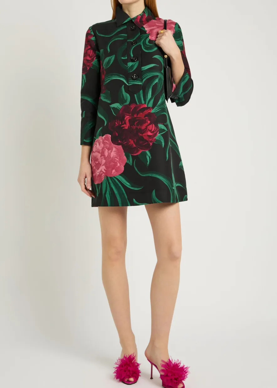 Artemis floral wool-blend mini shirt dress