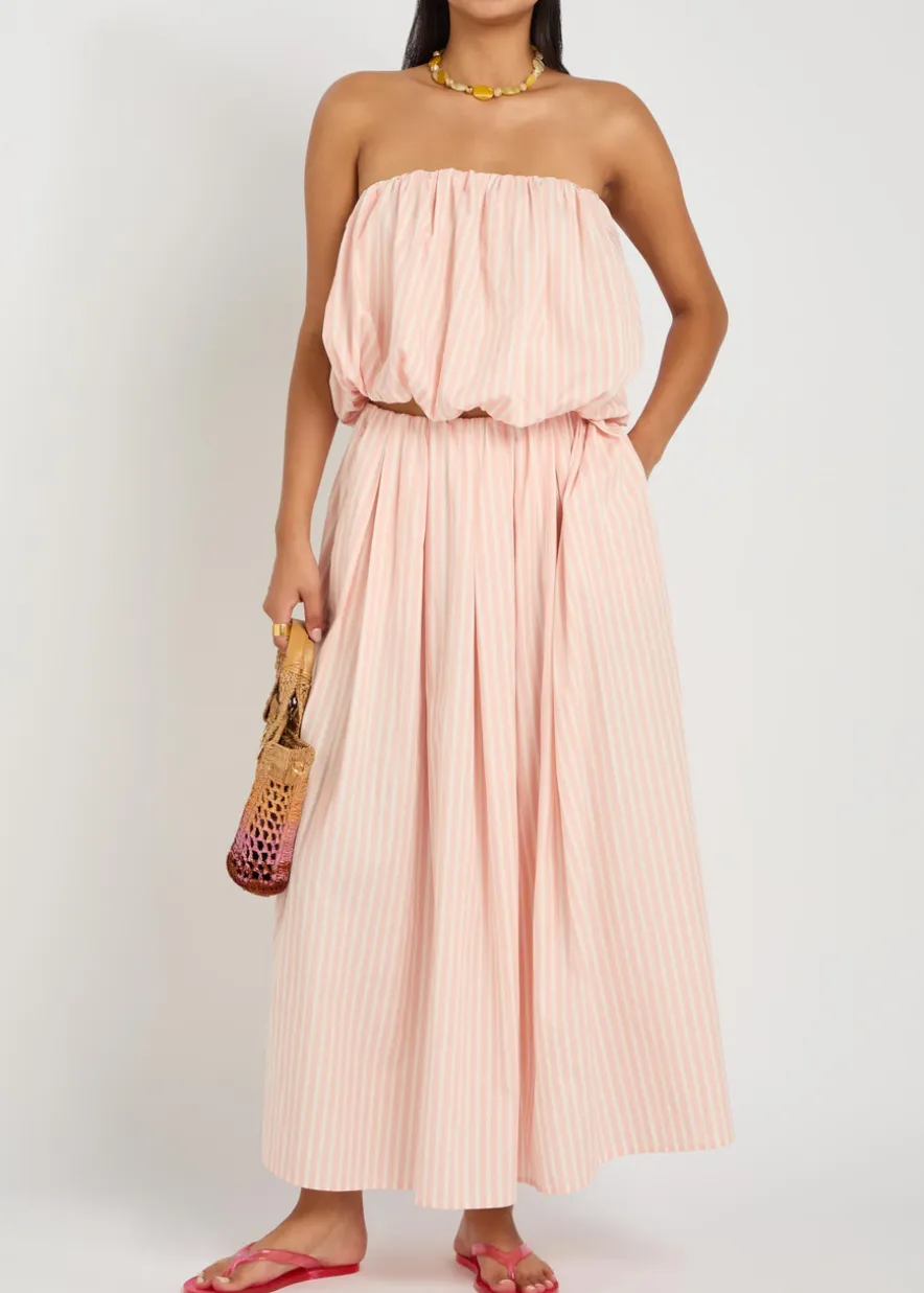 Astrid striped cotton-poplin midi skirt