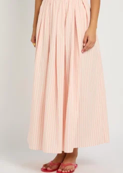 Astrid striped cotton-poplin midi skirt