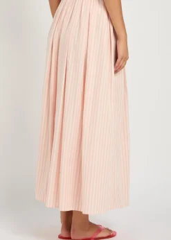 Astrid striped cotton-poplin midi skirt