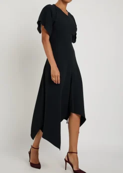 Asymmetric crepe midi dress