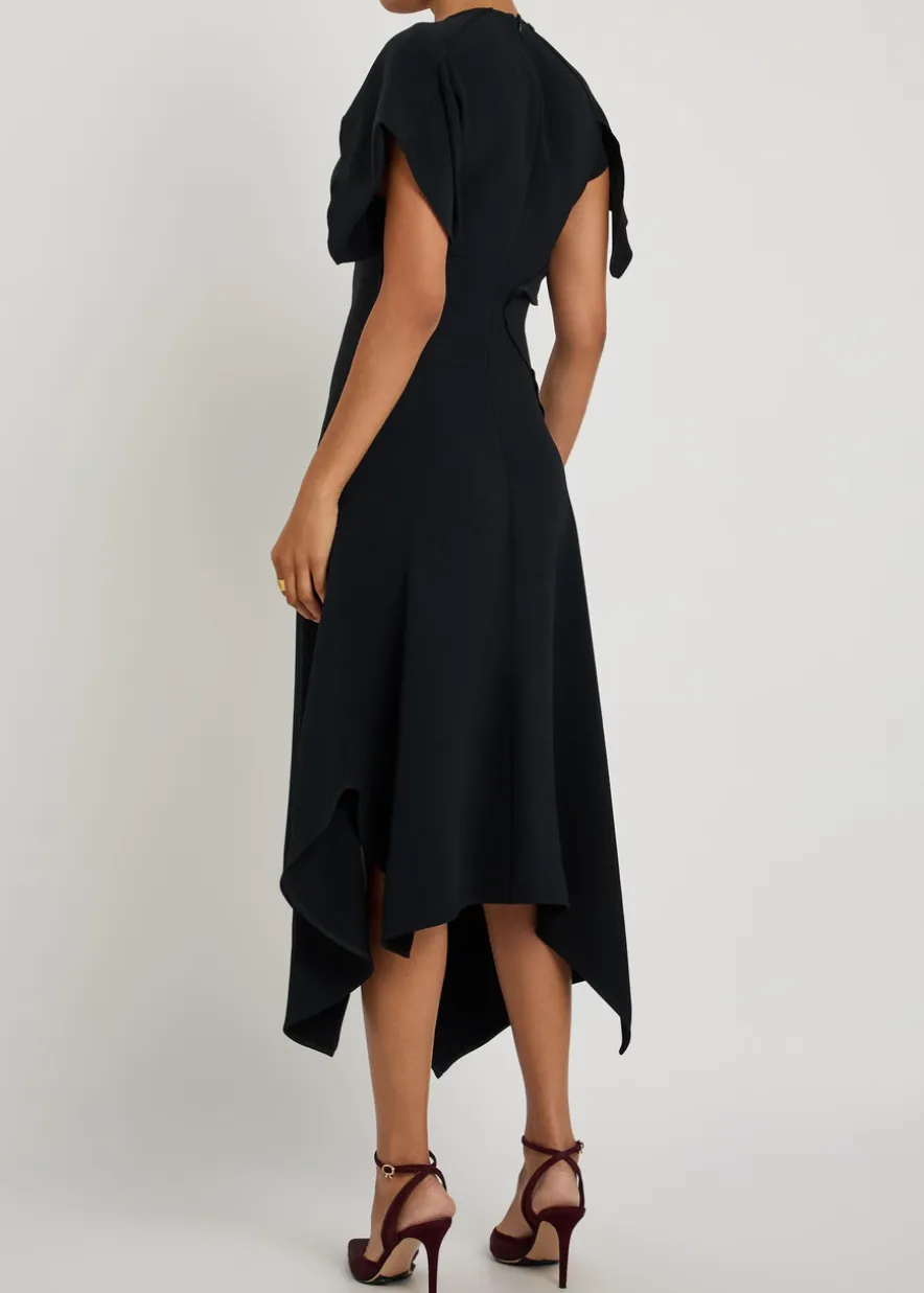 Asymmetric crepe midi dress