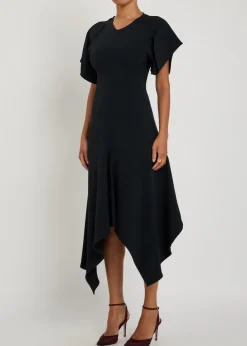 Asymmetric crepe midi dress