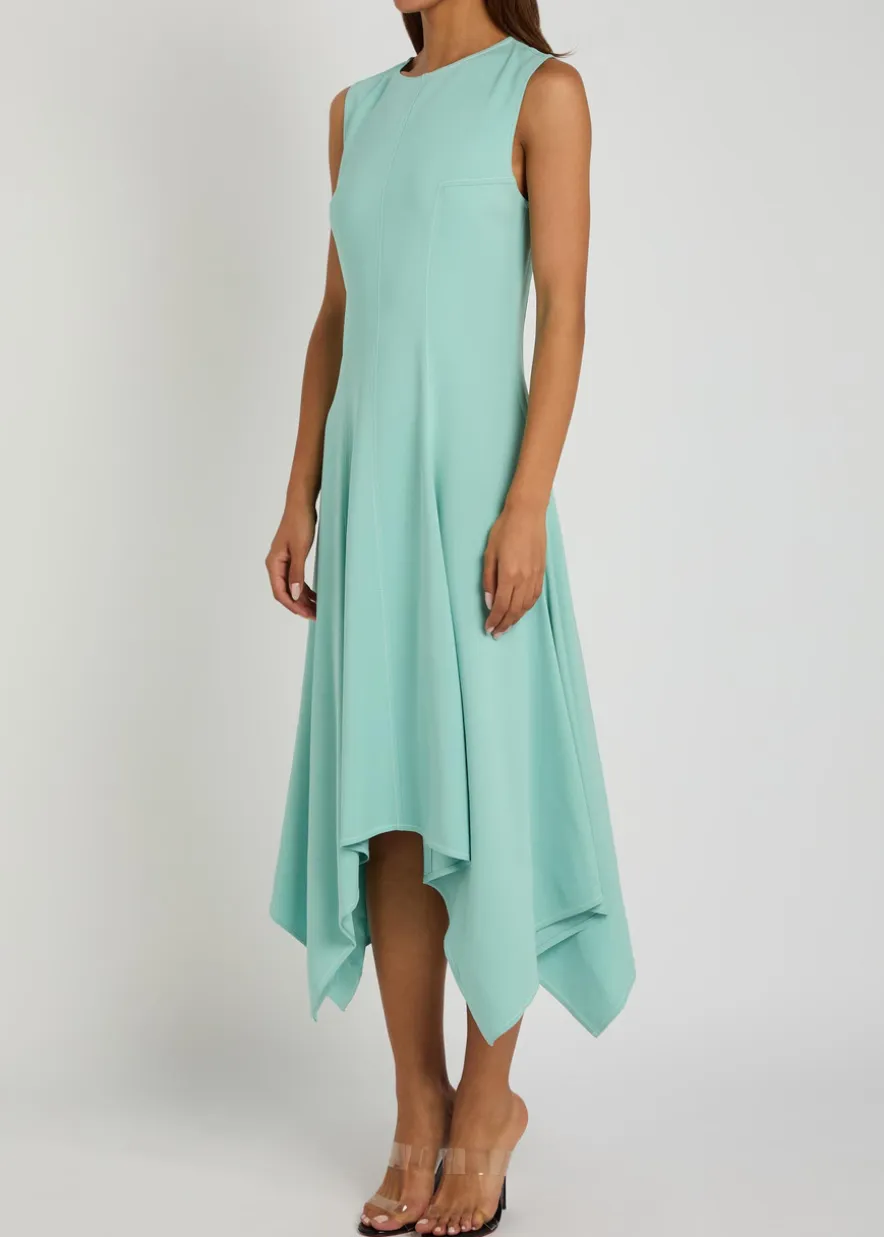 Asymmetric crepe midi dress