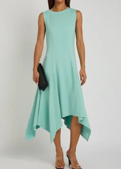Asymmetric crepe midi dress