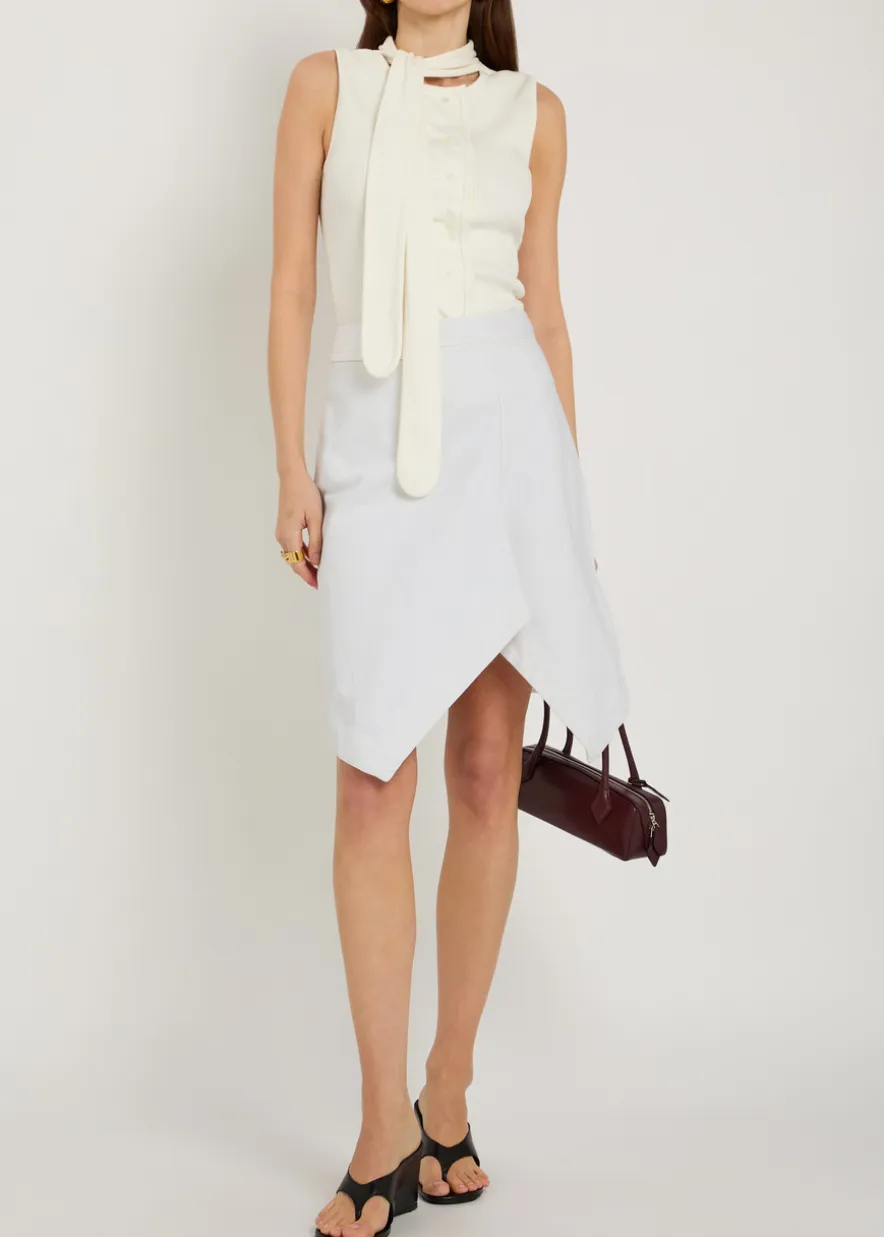 Asymmetric denim mini skirt