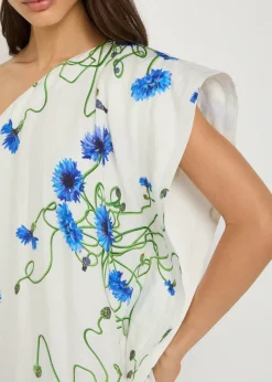 Asymmetric floral-print satin maxi dress