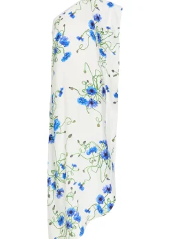 Asymmetric floral-print satin maxi dress