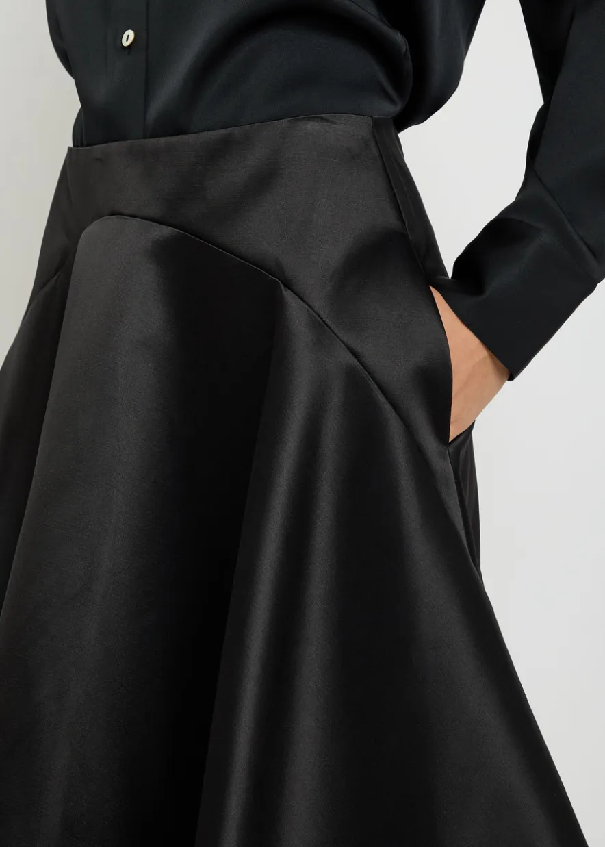 Asymmetric-hem cotton and silk-blend mini skirt
