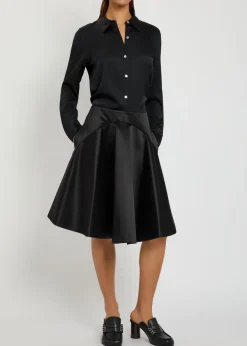 Asymmetric-hem cotton and silk-blend mini skirt