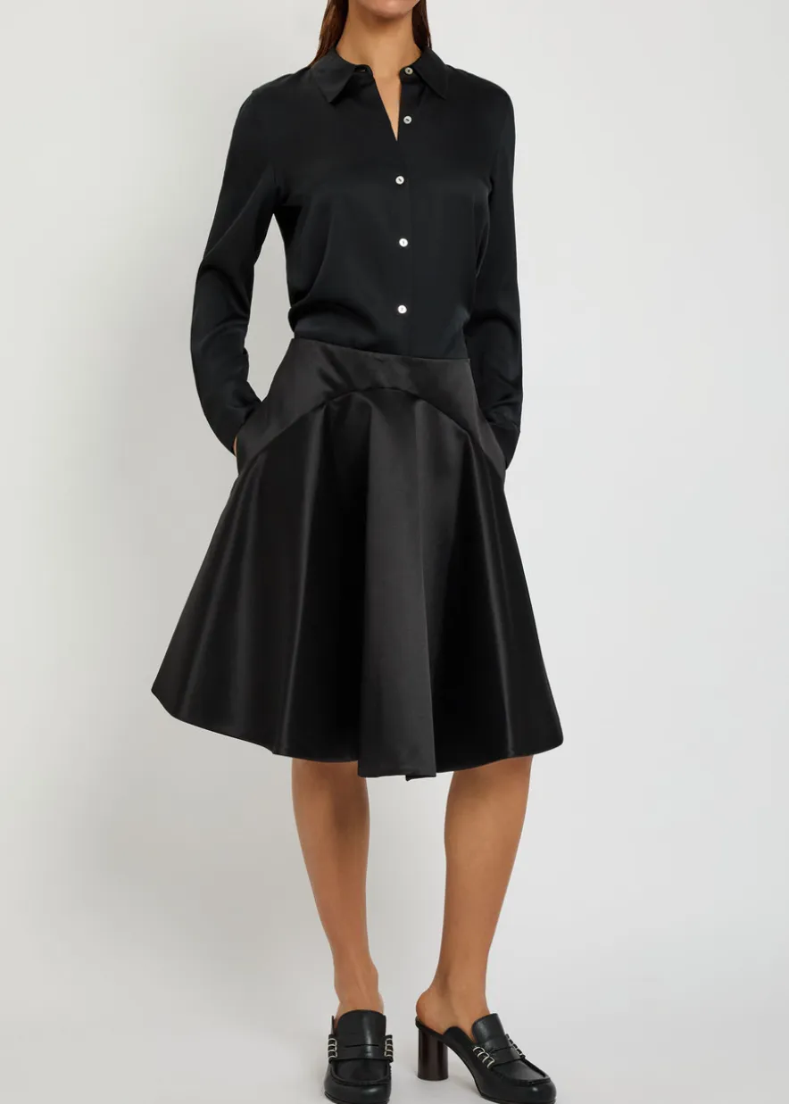Asymmetric-hem cotton and silk-blend mini skirt