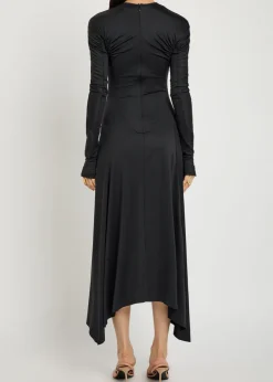 Asymmetric jersey midi dress