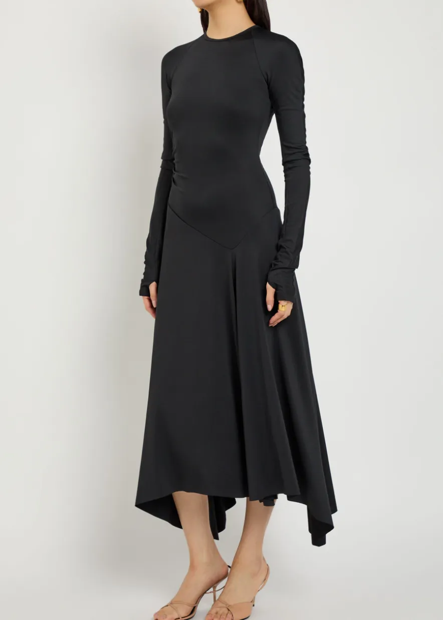 Asymmetric jersey midi dress