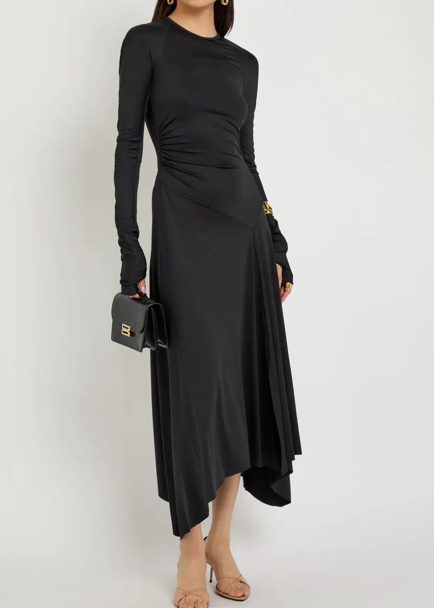 Asymmetric jersey midi dress