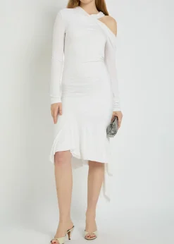 Asymmetric jersey midi dress