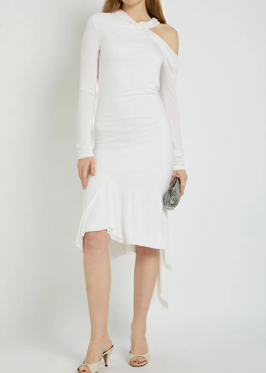 Asymmetric jersey midi dress