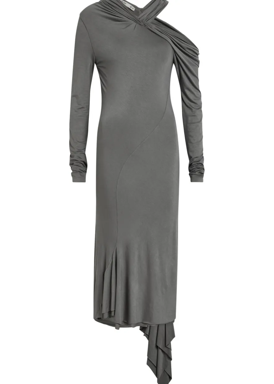 Asymmetric jersey midi dress