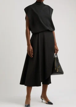 Asymmetric layered stretch-wool trousers