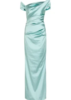 Asymmetric off-the-shoulder satin gown