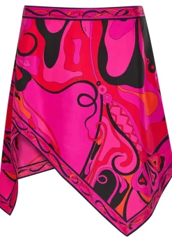 Asymmetric printed silk mini skirt