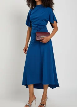 Asymmetric ruched stretch-jersey midi dress