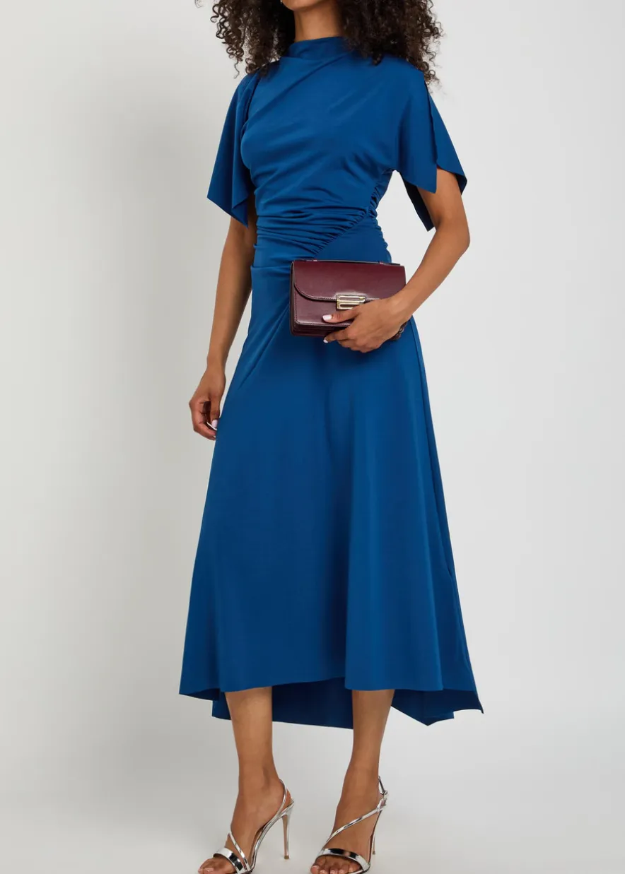 Asymmetric ruched stretch-jersey midi dress