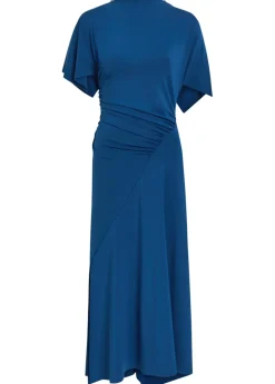 Asymmetric ruched stretch-jersey midi dress
